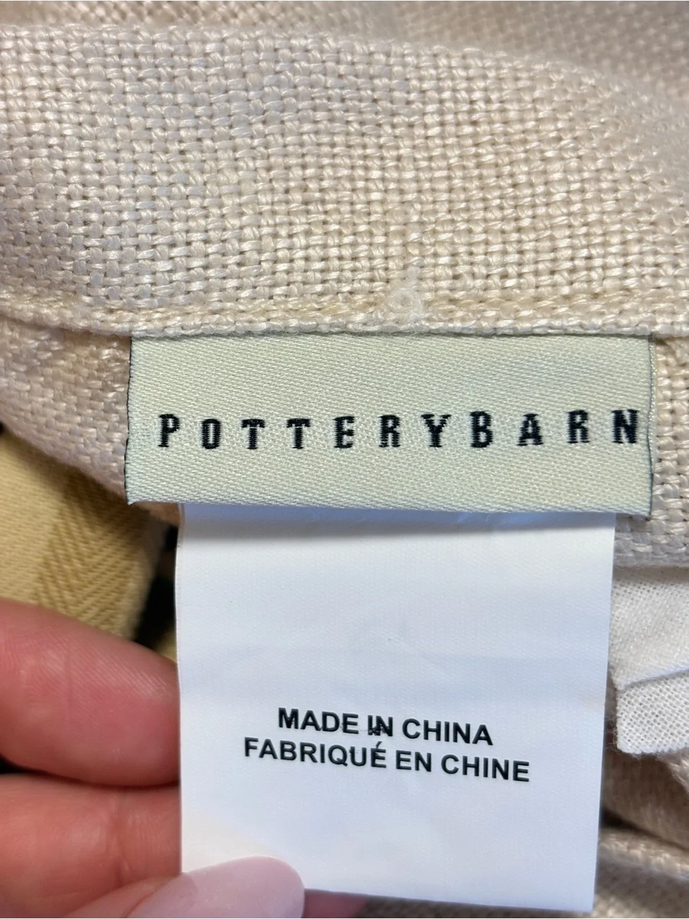 Pottery Barn Lumbar Pillow Cover 16x26 Ticking Stripe Cotton Linen Beige